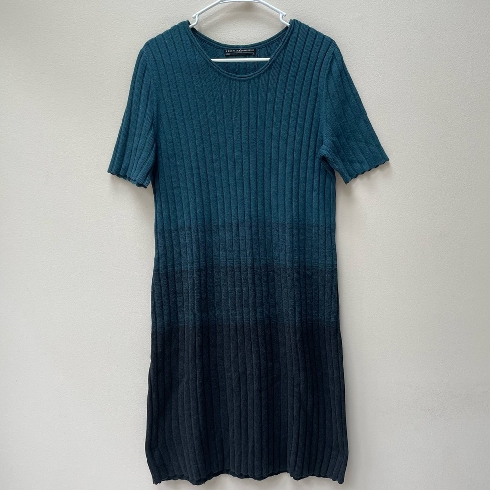Peruvian Connection 100% Pima Cotton Black Blue Ombré Sweater Dress Size Large